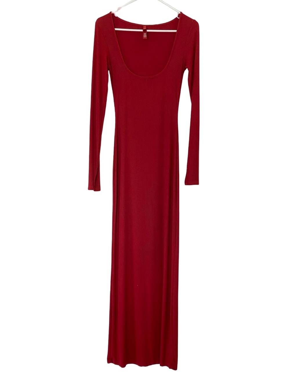 Skims Long Ribbed Dress Womens Size Medium Red Long Sleeves Lounge Maxi Scoop